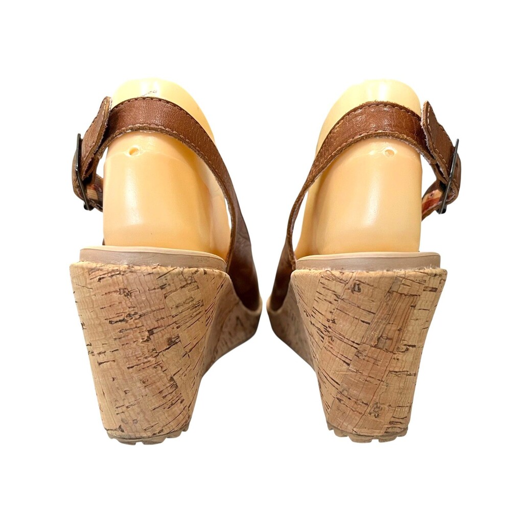 Crocs A-LEIGH Brown Leather Slingback Cork Platform Wedge Pump Sandal  Size 8 - Picture 4 of 9
